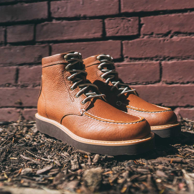 Brown moc shop toe boots